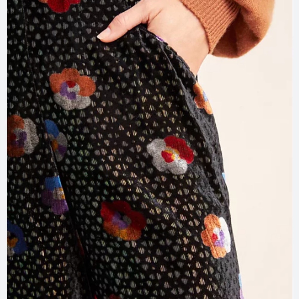 Anthropologie Eva Franco Black Floral Wide Leg Pants